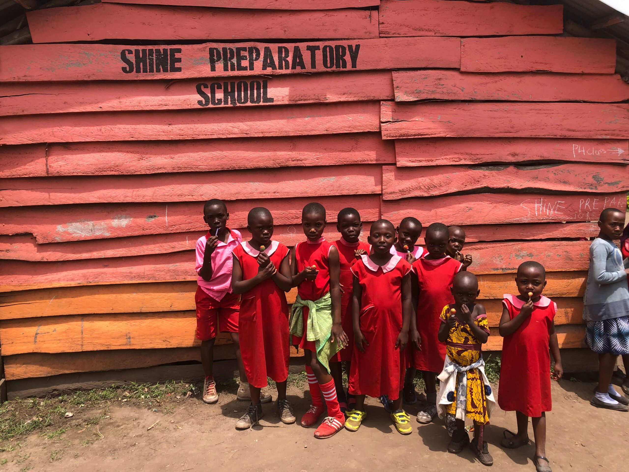 Kids in front of school